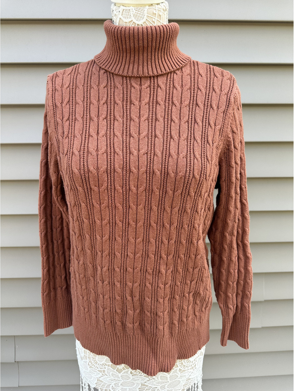 St. John's Bay Brown Cable Knit Turtleneck Sweater